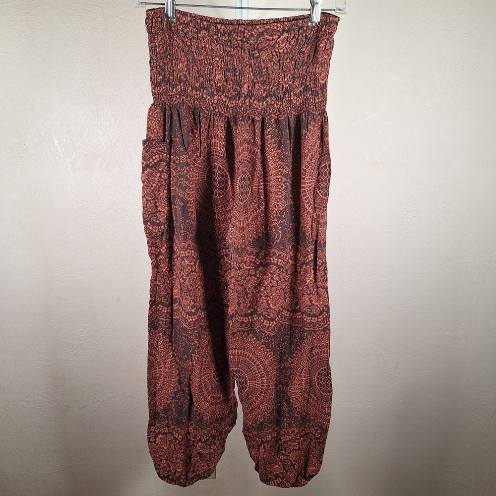 Y2K Festival Smocked Waist Medallion Yoga Harem Wide Leg Boho‎ Pants Bangkok